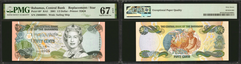 BAHAMAS. The Central Bank of the Bahamas. 1/2 Dollar, 2001. P-68*. Replacement. ...