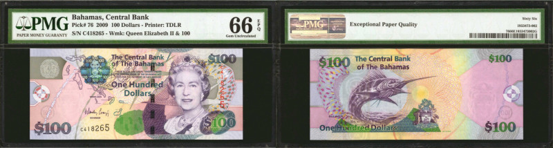 BAHAMAS. The Central Bank of the Bahamas. 100 Dollars, 2009. P-76. PMG Gem Uncir...