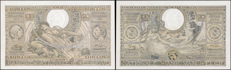 BELGIUM. Banque Nationale de Belgique. 100 Francs, 1943. P-107. About Uncirculat...