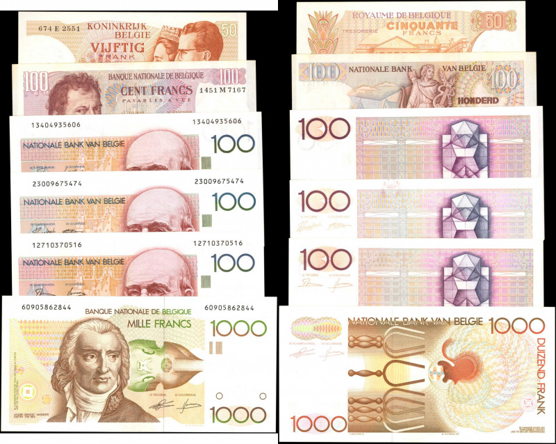 BELGIUM. Lot of (6). Banque Nationale de Belgique. 50, 100 & 1000 Francs, 1966-9...