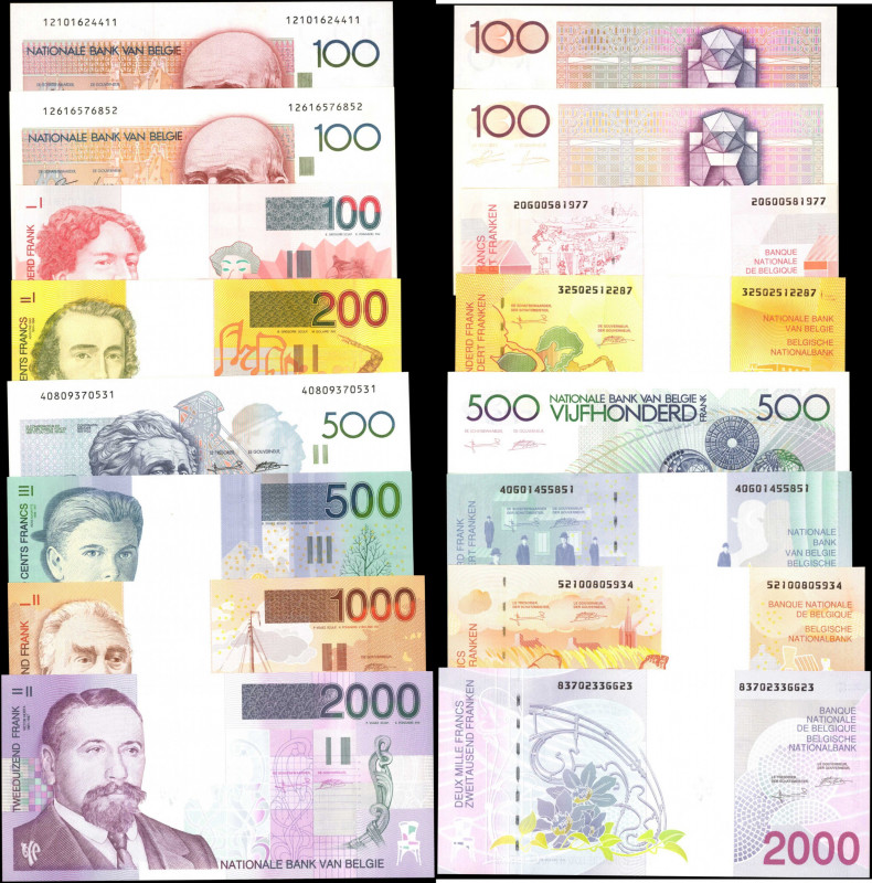 BELGIUM. Lot of (8). Banque Nationale de Belgique. 100-2000 Francs, ND (1978-198...