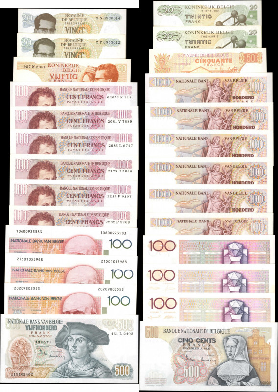 BELGIUM. Lot of (13). Banque Nationale de Belgique. 20, 50, 100 & 500 Francs, 19...