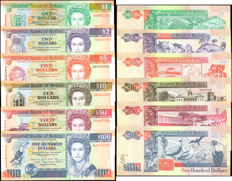 BELIZE. Lot of (6). Central Bank of Belize. 1, 2, 5, 10, 50 & 100 Dollars, 1990-...