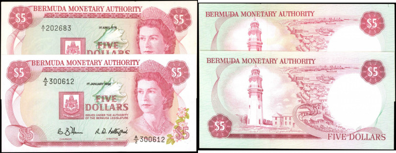 BERMUDA. Lot of (2). Bermuda Monetary Authority. 5 Dollars, 1978-88. P-29a & 29d...