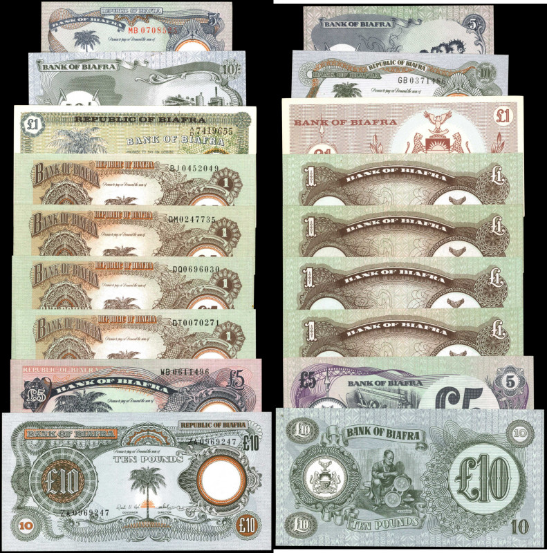 BIAFRA. Lot of (9). Bank of Biafra. Mixed Denominations, ND (1968-69). P-2 to 7....