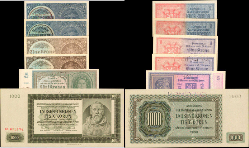 BOHEMIA & MORVAIA. Lot of (6). Mixed Banks. Mixed Denominations, ND (1939-1942)....