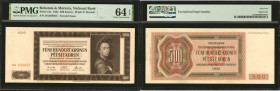 BOHEMIA & MORAVIA. Lot of (2). Nationalbank Fur Bohmen und Mahren in Prag. 500 & 1000 Korun, 1942. P-12a & 15a. PMG Choice Uncirculated 64 EPQ & Gem U...