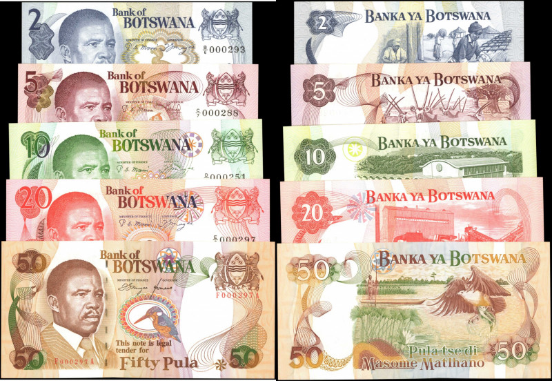 BOTSWANA. Lot of (5). Banka ya Botswana. 2-50 Pula, ND (1982-1992). P-7, 8, 9, 1...