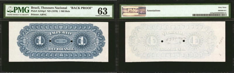 BRAZIL. Thesouro Nacional. 1 Mil Reis, ND (1870). P-A244p2. Back Proof. PMG Choi...