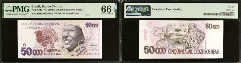 BRAZIL. Banco Central do Brasil. 50,000 Cruzeiros Reais, ND (1994). P-242. PMG G...