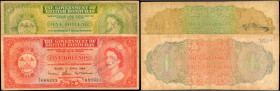 BRITISH HONDURAS. Lot of (2). The Government of British Honduras. 1 & 5 Dollars, 1964-65. P-28b & 30b. Very Good.

Both notes are cancelled and are ...