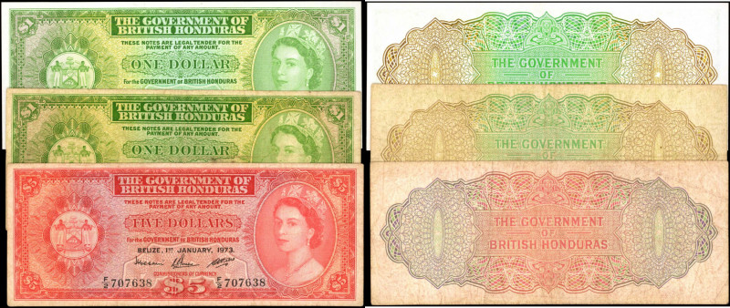 BRITISH HONDURAS. Lot of (3). The Government of British Honduras. 1 & 5 Dollars,...
