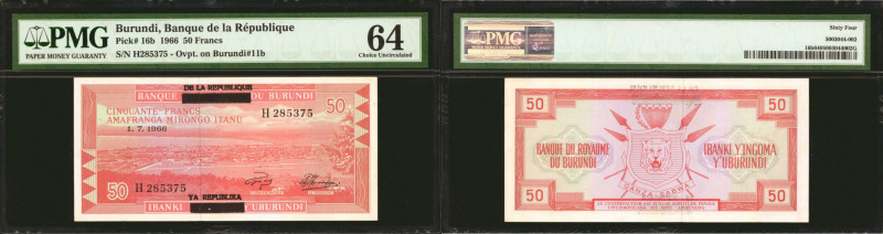 BURUNDI. Banque de la Republique du Burundi. 50 Francs, 1966. P-16b. PMG Choice ...