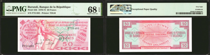 BURUNDI. Banque de la Republique du Burundi. 50 Francs, 1970-73. P-22b. PMG Supe...