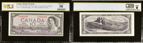 CANADA. Banque du Canada. 10 Dollars, 1954. P-69a. PCGS Banknote Choice About Uncirculated 58.