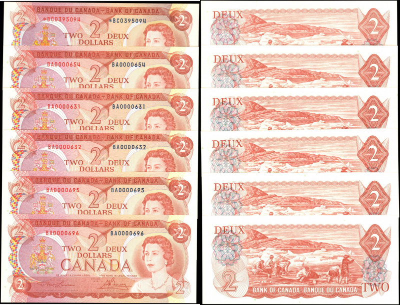 CANADA. Lot of (6). Bank of Canada. 2 Dollars, 1974. P-86a. Uncirculated.

Som...