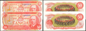 CANADA. Lot of (2). Banque du Canada. 50 Dollars, 1975. P-90a. Uncirculated.

A low serial number is found on one of the notes.