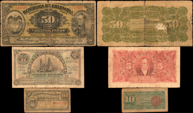 COLOMBIA. Lot of (3). Republica de Colombia. Mixed Denominations, 1893 to 1910. ...