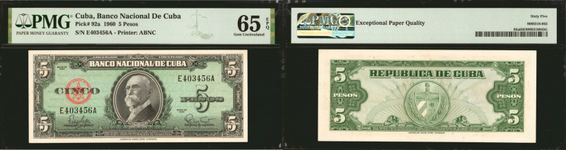 CUBA. Banco Nacional De Cuba. 5 Pesos, 1960. P-92a. PMG Gem Uncirculated 65 EPQ.