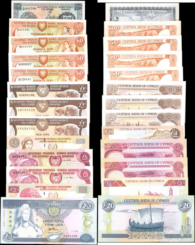 CYPRUS. Lot of (13). Central Bank of Cyprus. Mixed Denominations, 1975 to 1992. ...