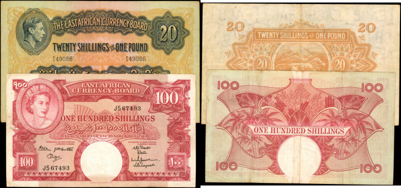 EAST AFRICA. Lot of (2). The East African Currency Board. 20 & 100 Shillings, 19...