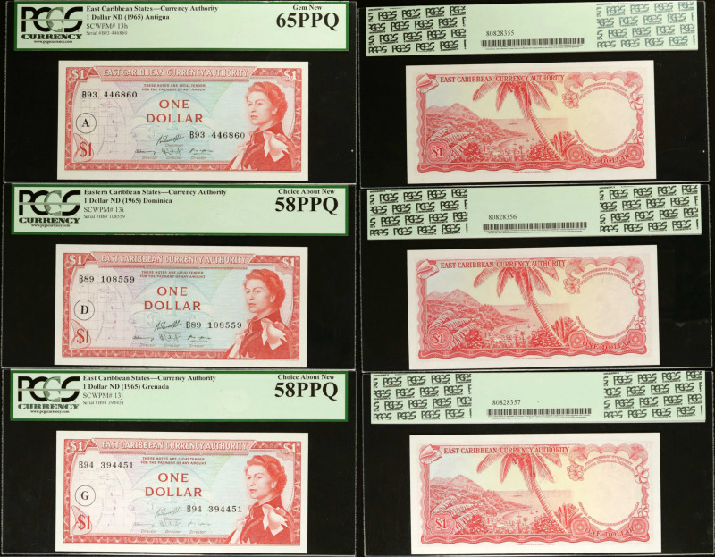 EAST CARIBBEAN STATES. Lot of (7). East Caribbean Currency Authority. 1 Dollar, ...