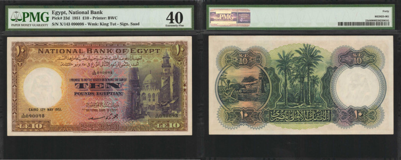 EGYPT. National Bank of Egypt. 10 Pounds, 1951. P-23d. PMG Extremely Fine 40.
...