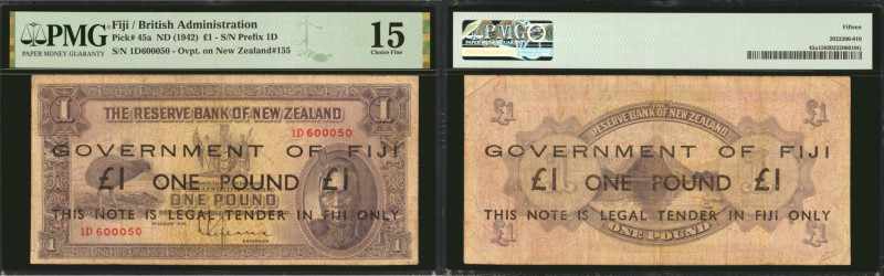 FIJI. Government of Fiji. 1 Pound, ND (1942). P-45a. PMG Choice Fine 15.

S/N ...