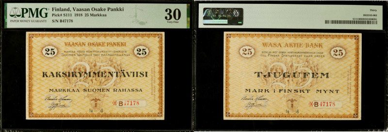 FINLAND. Vaasan Osake Pankki. 25 Markkaa, 1918. P-S111. PMG Very Fine 30.

PMG...