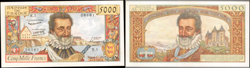 FRANCE. Banque de France. 5000 Francs, 1957. P-135. Very Fine.

Bright ink sta...