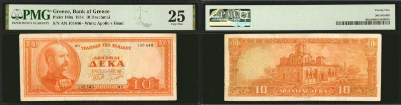 GREECE. Lot of (4). Mixed Banks. 10, 100 & 1000 Drachmai, 1950-54. P-189a, 324a,...