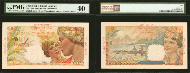 GUADELOUPE. Caisse Centrale de la France d'Outre-Mer. 1000 Francs, ND (1947-49)....