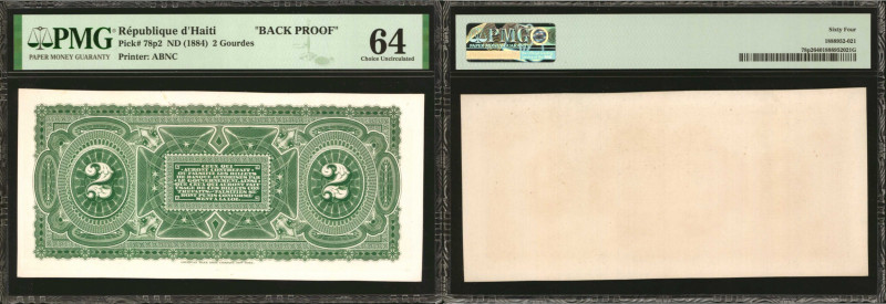 HAITI. Republique d'Haiti. 2 Gourdes, ND (1884). P-78p2. Back Proof. PMG Choice ...