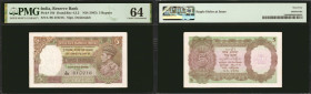 INDIA. Lot of (2). Reserve Bank of India. 5 Rupees, ND (1943). P-18b. Consecutive. PMG Choice Uncirculated 64.

PMG comments "Staple Holes at Issue"...
