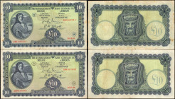IRELAND. Lot of (2). Central Bank of Ireland. 10 Pounds, 1943-44. P-4D. Fine & Very Fine.

Code letters "G" and "W". Damage is found on the 1943 not...