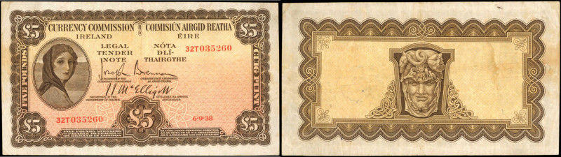 IRELAND. Currency Commission Ireland. 5 Pounds, 1938. P-39. Fine.

Pinholes an...