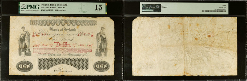 IRELAND. Bank of Ireland. 1 Pound, 1917. P-74b. PMG Choice Fine 15.

66 branch...