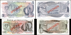IRELAND, NORTHERN. Lot of (2). Bank of Ireland. 1 & 5 Pounds, ND (1971-77). P-61bs & 62bs. Specimens. Uncirculated.