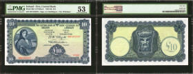 IRELAND, REPUBLIC. The Central Bank of Ireland. 10 Pounds, 1957-60. P-59d. PMG About Uncirculated 53.

A large format 10 10 Pound note, which offers...