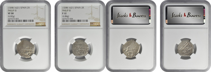 SPAIN. Duo of Cob 2 Reales (2 Pieces), ND (1598-1621). Philip III. Both NGC Cert...