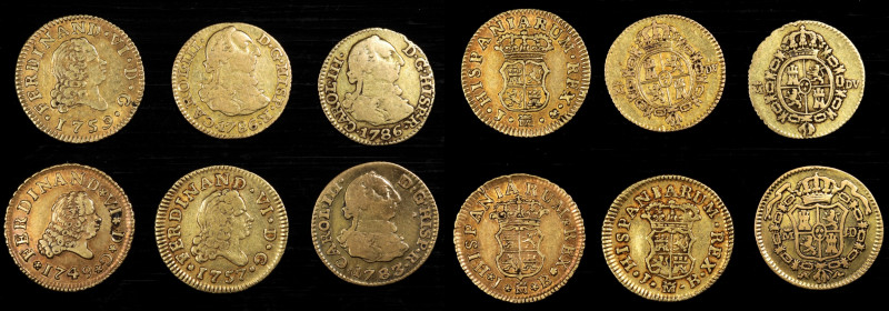 SPAIN. Sextet of 1/2 Escudos (6 Pieces), 1749-86. Madrid Mint. Average Grade: VE...