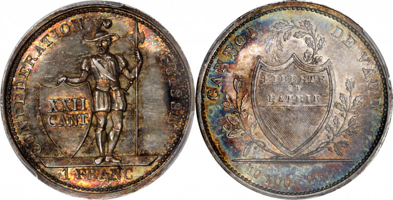 SWITZERLAND. Vaud. Franc, 1845. PCGS MS-64.

KM-22. Mintage: 8,626. A crisply ...