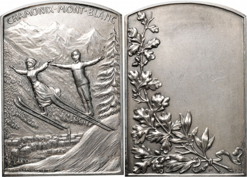 SWITZERLAND. Chamonix Mont-Blanc Ski Jumping Silver Plaque, ND (ca. 1920's).

...