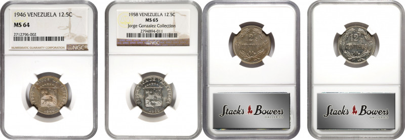 VENEZUELA. Duo of 12-1/2 Centimos (2 Pieces), 1946 & 1958. Philadelphia Mint. Bo...