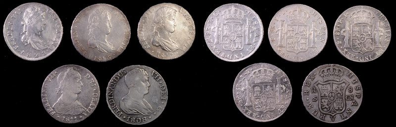 MIXED LOTS. Quintet of Ferdinand VII 8 Reales (5 Pieces), 1808-21. Ferdinand VII...