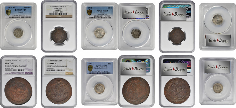 MIXED LOTS. Sextet of Mixed Issues (6 Pieces), 1625-1918. All are PCGS or NGC Ce...