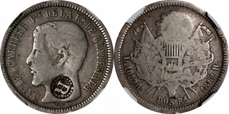 EL SALVADOR. El Salvador - Guatemala. 2 Reales, ND (1862-63). NGC Fine Details--...