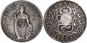 PHILIPPINES. Philippines - Peru. 8 Reales, ND (1833-34). Manila Mint. Ferdinand VII. PCGS VF-35; Countermark: EF Details.

KM-83; Basso-55; PNM#6-72...