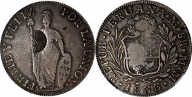 PHILIPPINES. Philippines - Peru. 8 Reales, ND (1833-34). Manila Mint. Ferdinand VII. NGC VF-30; Countermark: AU Weak.

KM-83; Basso-55; PNM#6-72; PN...