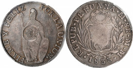 PHILIPPINES. Philippines - Peru. 8 Reales, ND (ca. 1833-34). Manila Mint. Ferdinand VII. PCGS VF-25; Countermark: EF Details.

KM-83; Basso-55; PNM#...